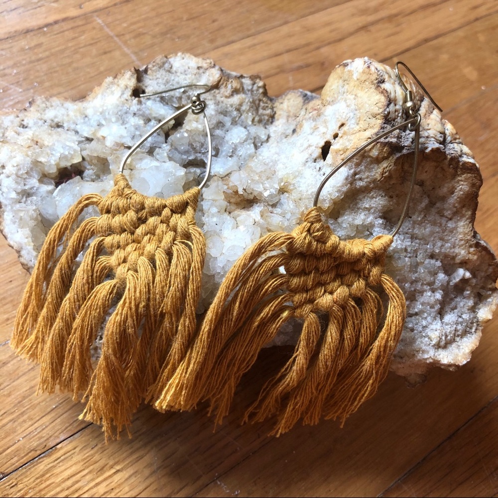 Handmade Mustard Yellow Macrame Earrings